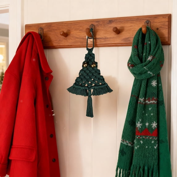 WEGFTDUOP Handmade Woven Tapestry Christmas Tree Hanging Ornament With Bells Snowflake Wall Decor Holiday Decoration For Home And Office