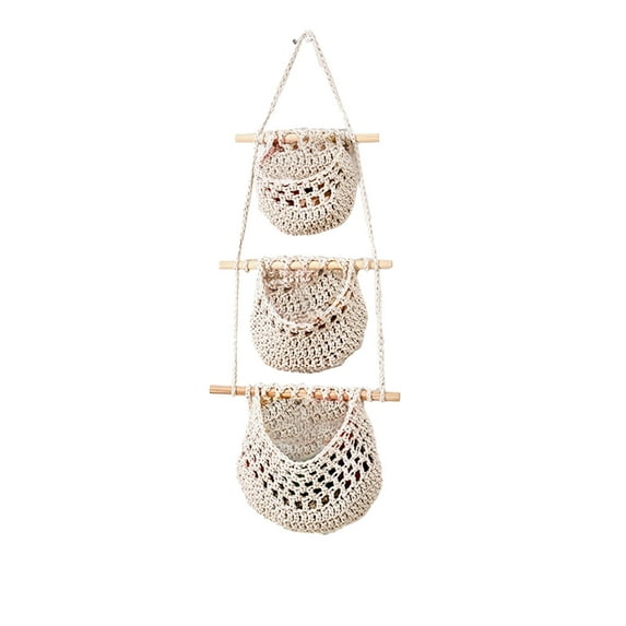WEGFTDUOP Home Storage Products Hanging Fruit Baskets 3 Tier Door Storage Boxes Hand Woven Jute Wall Baskets For Decorating And Storing In Kitchen Living Room Bathroom Bedroom