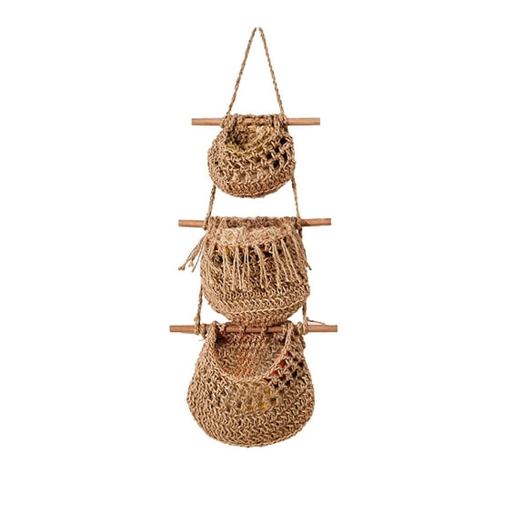 WEGFTDUOP Home Storage Products Hanging Fruit Baskets 3 Tier Door Storage Boxes Hand Woven Jute Wall Baskets For Decorating And Storing In Kitchen Living Room Bathroom Bedroom