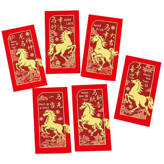 WEGFTDUOP Horse Year Red Envelopes - Lunar Year Money Red Envelopes Featuring Auspicious Horse Designs Suitable For Children And Adults 6-pack