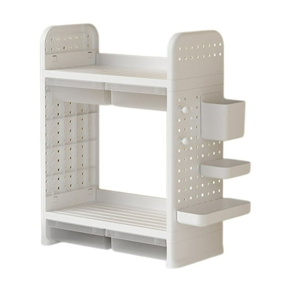 WEGFTDUOP Large-Capacity Desktop Storage Rack 46.5 cm Multilayer Plastic Organizer with Hidden Drawer, Side Hooks & Trays for Office, Bedroom, Living Room, Kitchen