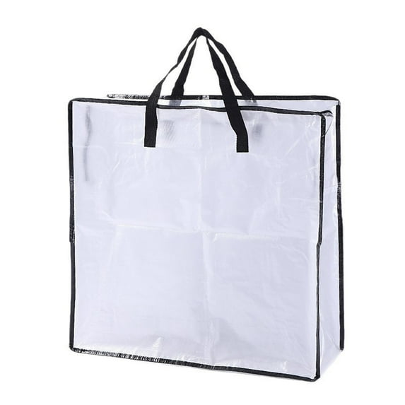 WEGFTDUOP Large Storage Bag With Handles White Waterproof Fabric With Black Transparent Storage Bag Clothes And Linen Storage Bag Christmas Wreath Storage Bag