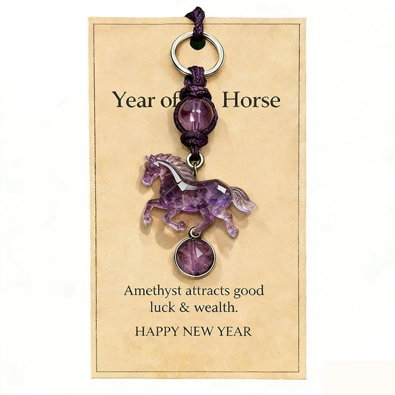 WEGFTDUOP Lucky Amethyst Crystal Horse Keychain - Exquisite Gemstone Charm, Handcrafted Key Ring, Fashion Accessory, Suitable for Car & Bag, Daily Use & Gift