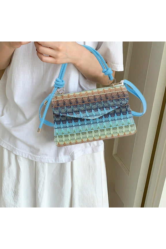 Mini Straw Woven Small Bag Women Bag Contrast Color Stripesd Shoulder Crossbody Bag Foreign Style Handbag