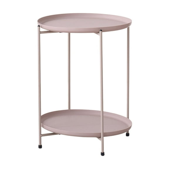 WEGFTDUOP Modern Round Plastic Carbon-Steel Side Table, 2-Tier Small Tea/Coffee Table for Living Room Bedroom, Sturdy Lightweight Corner Snack Stand, Rounded Safe Edges, Easy Assembly