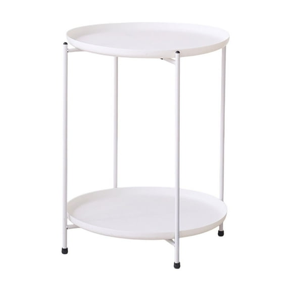 WEGFTDUOP Modern Round Plastic Carbon-Steel Side Table, 2-Tier Small Tea/Coffee Table for Living Room Bedroom, Sturdy Lightweight Corner Snack Stand, Rounded Safe Edges, Easy Assembly