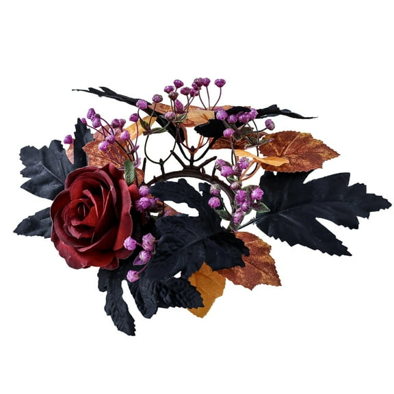 WEGFTDUOP News Halloween Candle Holders Candle Wreath Ring Black Fake Rose Flower Candle Table Arrangement Decoration Ornament