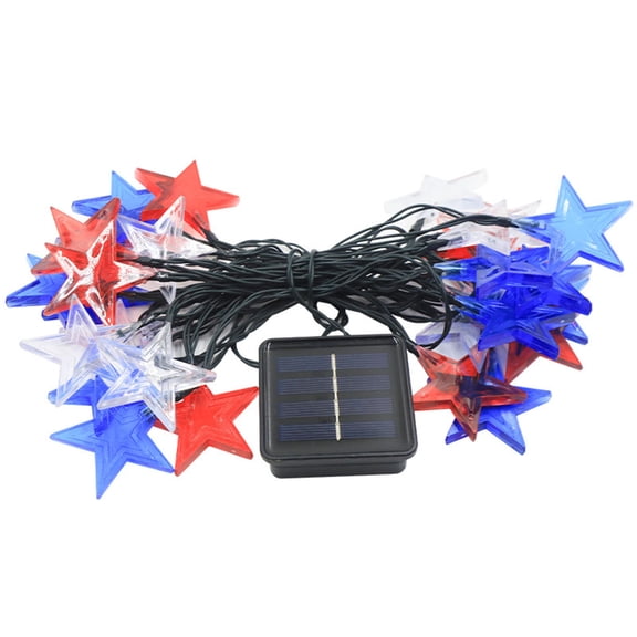 WEGFTDUOP Patriotic Red White And Blue Star Solar String Lights LED Lights For Fourth Of July Decorations Ideal For Independence Day And Outdoor Use 4th of July Red White and Blue Lights