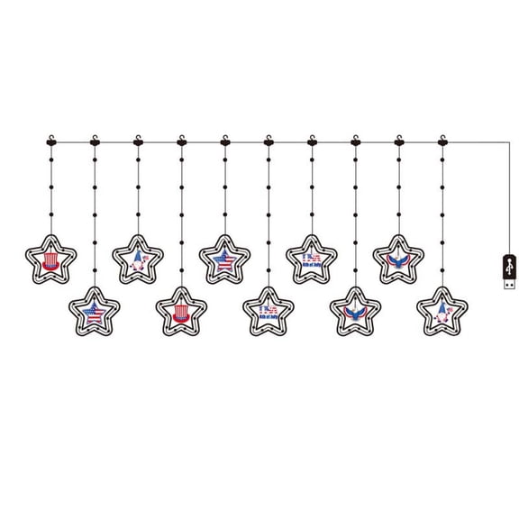 WEGFTDUOP Patriotic Star String Lights 10 Hang Independence Day Decorative Party Supplies USA Flag Party Decoration Props 4th of July Red White and Blue Lights