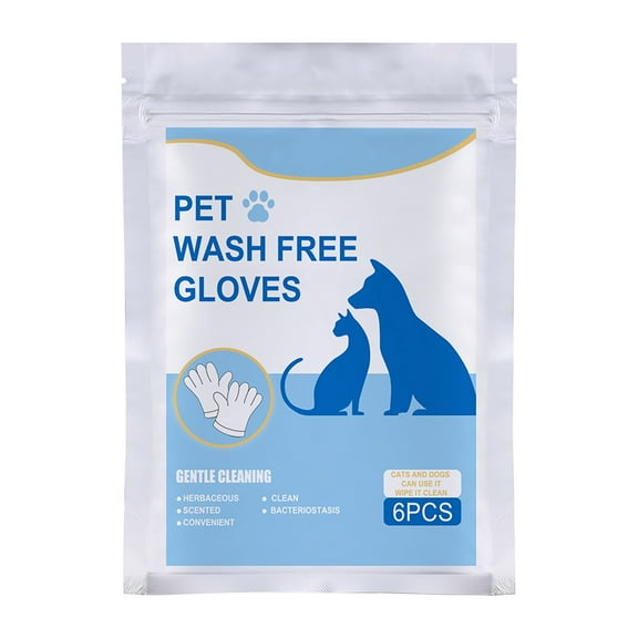 WEGFTDUOP Pet Bath Gloves 6-Pack Disposable Grooming Mitt for Cats & Dogs, Pre-Moistened Shampoo for Quick Clean & Massage, Fragrance-Free, Ideal for Travel Kitchen Utensils