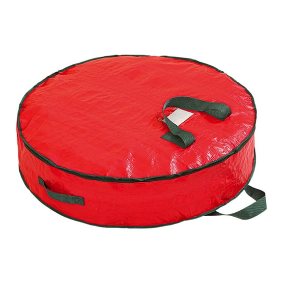 ‌WEGFTDUOP Red Christmas Wreath Storage Bag - Waterproof Polyester Holiday Decor Organizer with Handles & Card Slot， 30x30x8 Inches
