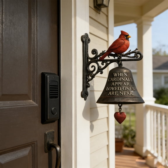 WEGFTDUOP Redtail Memorial Garden Doorbell, Weatherproof Metal Wind Chime Doorbell with Heart Clapper, Hand-Detailed Sculpture for Outdoor Garden Patio Indoor Home Commemorative Decor