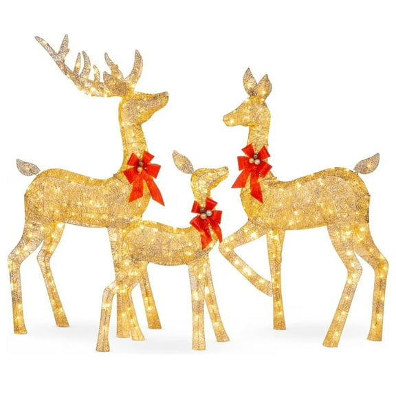 WEGFTDUOP Reindeer Outdoor Decorations,5ft 3-Piece LED Lighted Christmas Deer Family Set - Christmas Outdoor Decoration with 210 Lights, Power Cord,Cable Tie& Ground Spikes (Weather-Resistant)