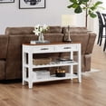 thumbnail image 1 of WEGFTDUOP Retro Pine Wood Console Table with 2 Drawers & Open Shelves - Solid Wood Entryway Table for Living Room and Hallway, 1 of 8