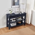 thumbnail image 1 of WEGFTDUOP Retro Pine Wood Console Table with 2 Drawers & Open Shelves - Solid Wood Entryway Table for Living Room and Hallway, 1 of 8