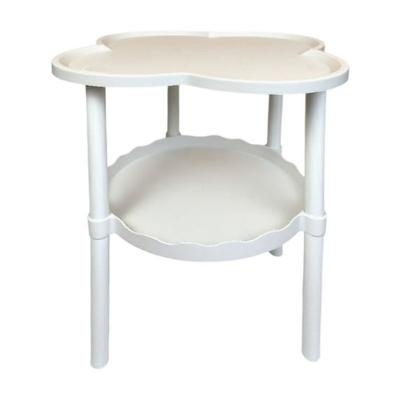 WEGFTDUOP 2-Tier Plastic Sofa Side Table 19.3"x15" Snack Coffee Table Curved Top, Small Space Storage Shelf for Living Room, Bedroom