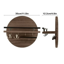 WEGFTDUOP Round Wood Wall Shelf 30cm, Rustic Entryway Floating Key Rack with 8 Hooks, Living Room Sunglasses Organizer, 20LB Load, Two-Way Mount, Minimalist Decor Gift