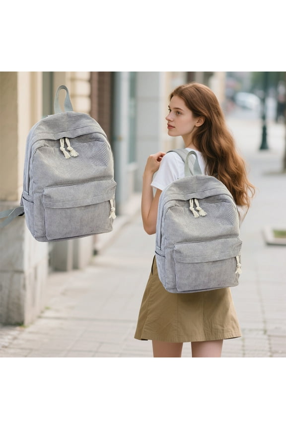 Schoolbag Female Korean Version Of High School Students Personalized Striped Velvet College Style Shoulder Bag Female Backpack