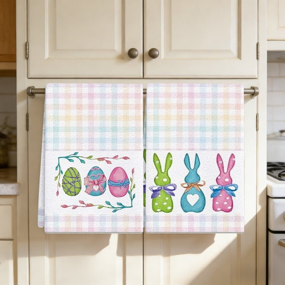 WEGFTDUOP Set of 2 Kitchen Dishes Towels/Hand Towels Easter themed 25.9 x 17.7 inches absorbent kitchen towels/tea towels suitable for cooking and baking