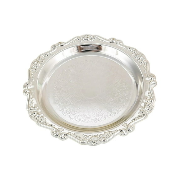 WEGFTDUOP Silver Metal Embossed Tray - Elegant for Snack, Jewelry & Home Decor