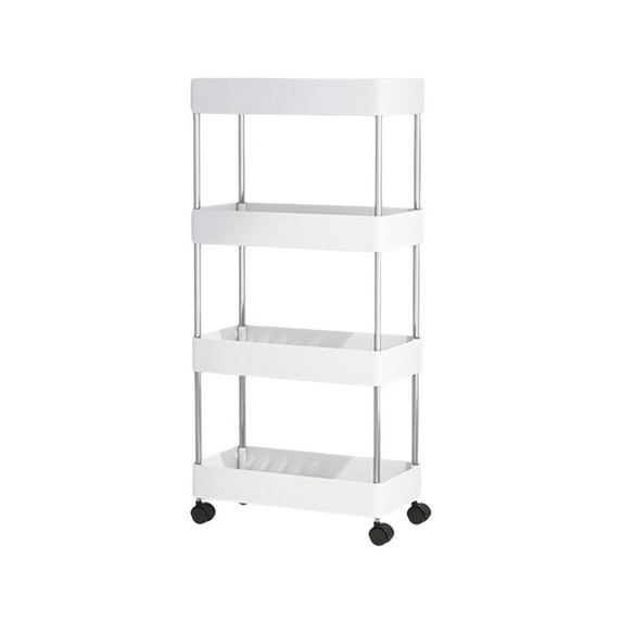 WEGFTDUOP Slim 4-Tier Rolling Storage Cart, 15.9"×12.6"×5.3" Narrow Plastic Mobile Organizer for Bathroom, Kitchen, Laundry Room, RV, Office, Easy-Assembly Waterproof Shelf Unit