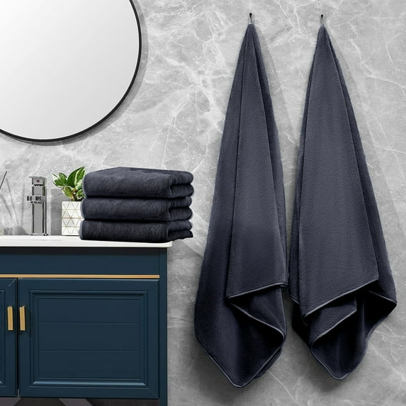 WEGFTDUOP Soft Linen Luxury 5 Piece Towel Set,2 Bath Towels 3 Washcloths, 600 GSM 100% Cotton Turkish Towels for Bathroom, Soft & Absorbent Bathroom Towels Set,Black