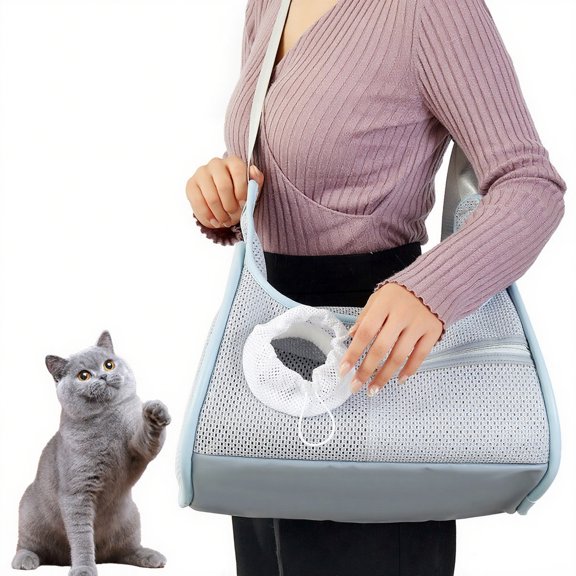 WEGFTDUOP Transparent Nylon Mesh Cats Bag Portable Pet Bag Foldable One Shoulder Crossbody Pet Bag