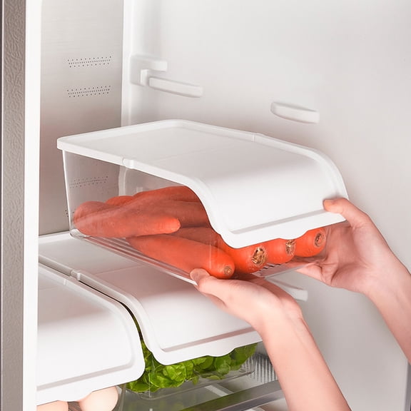 WEGFTDUOP Transparent Stackable Refrigerator Storage Containers - Flip-Top Produce Saver with Removable Drain Tray, BPA-Free Fridge Organizer for Fruits, Veggies & Food Organization (322012.5cm)