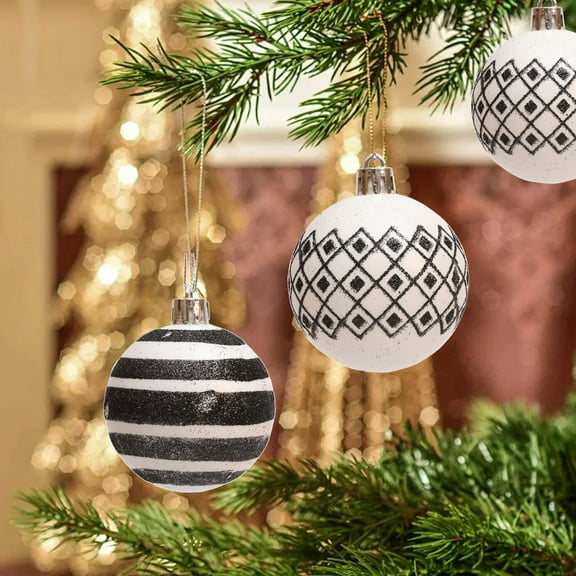 WEGFTDUOP Uniques Shape Christmas Tree Decoration B Lack And White Christmas Ball Set 6CM6pcs Christmas Decoration Holiday Products