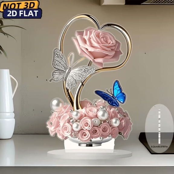 WEGFTDUOP Valentine's Day Decorations 2D Acrylic Flat Romantic Roses And Desktop Art Decoration Ornament Holiday Gift