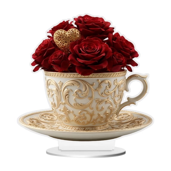 WEGFTDUOP Valentine's Day Themed Decorative Teacups Gifts For Couples Love Tea Cup Acrylic Ornaments