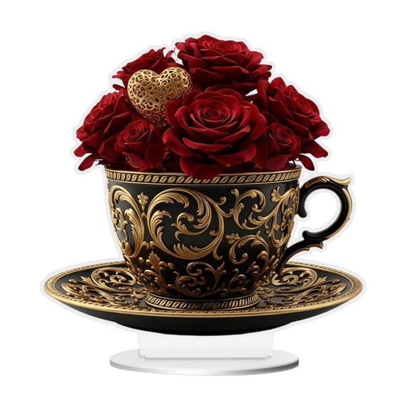 WEGFTDUOP Valentine's Day Themed Decorative Teacups Gifts For Couples Love Tea Cup Acrylic Ornaments