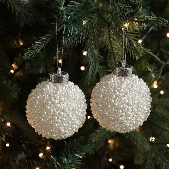 WEGFTDUOP White Pearls Christmas Balls Plastic Balls Christmas Tree Decorations Hanging Ornament