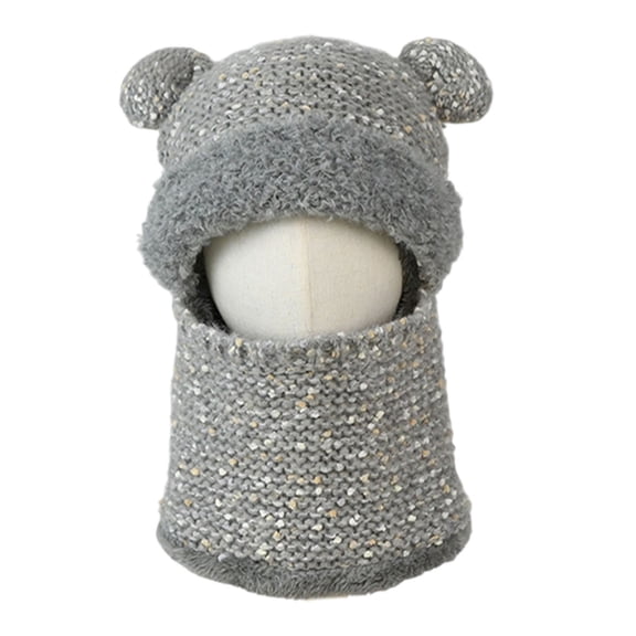 WEGFTDUOP Winter 3-in-1 Knitted Pullover Hat, 4-10 Years Age Fit, Plus Velvet Warm Ear Protection Hat Scarf Mask Integrated, Unisex Stretch Wool Headwear for Outdoor Daily Cold Weather Warmth
