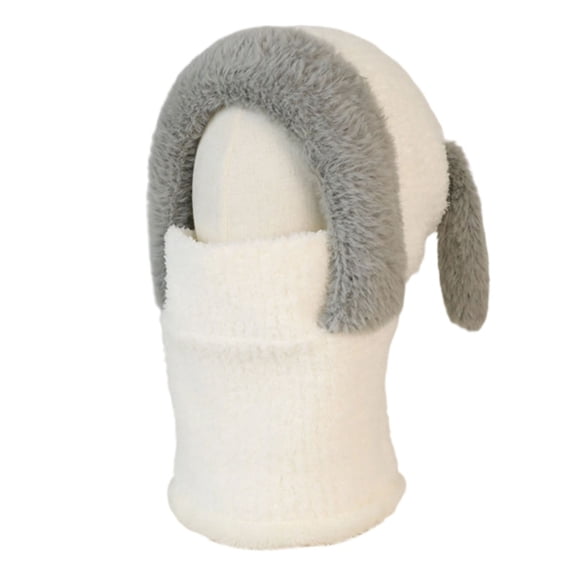 WEGFTDUOP Winter 3-in-1 Knitted Pullover Hat, 4-14 Years Age Fit, Cute Ear Design Plus Velvet Warm Mask Neck Integrated, Unisex Stretch Headwear for Outdoor Daily Cold Weather Protection