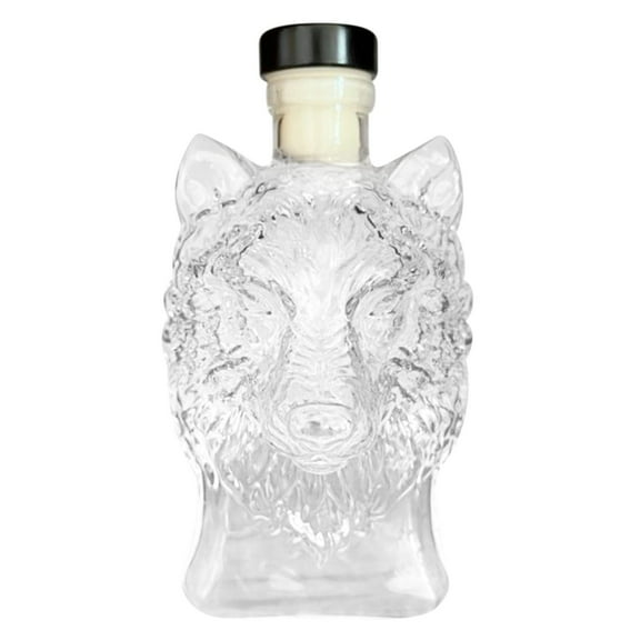 WEGFTDUOP Wolf Head Whiskey Bottle 330ml High Borosilicate Glass Decanter Gift Wild Noble Spirit Container Decorative Vase Tea Jar Kitchen Utensils