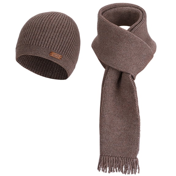 WEGFTDUOP Women's Winter Fashion Warm Earmuffs Knitted Hat Wool Cap Hat Scarf Two-piece Set