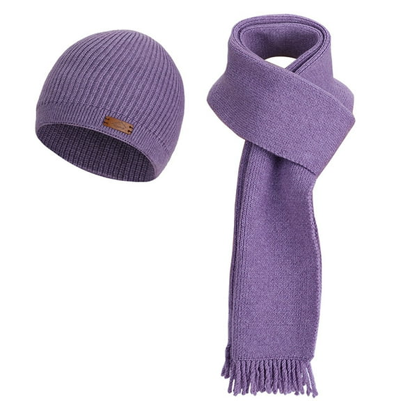 WEGFTDUOP Women's Winter Fashion Warm Earmuffs Knitted Hat Wool Cap Hat Scarf Two-piece Set