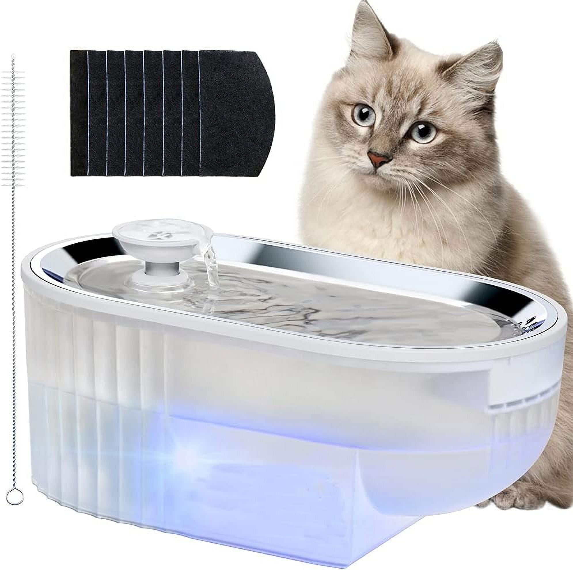 WEGOLIMME Cat Water Bowls Fountain Stainless Steel 2.5L Dog Drinking Fountain Pet Automatic Water Dispenser with LED Light and 8 Replacement Filters