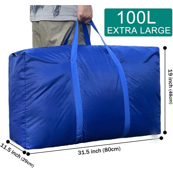 WEGOLY-100L Extra Large Storage Bags, Big Moving Bags with Strong Zippers & Carrying Handles, Packing Bags for Moving, Storage, Travel and Camping, Storage Totes For Space Saving (Blue, 4 Pack)