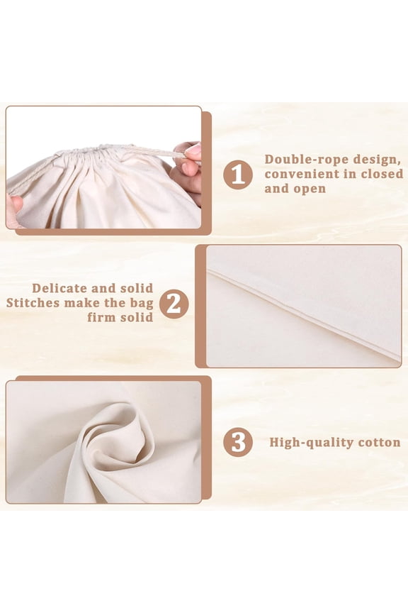 -10pcs X-Large Reusable Cotton Drawstring Bags, 12x16 Inches Multipurpose Canvas Storage Bags