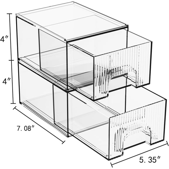 WEGOLY-2 Pack Clear Stackable Cosmetic Organizer, Acrylic Drawer, Plastic Organizer for Dresser, Vanity, Kitchen Cabinet, Pantry, Home Organization and Storage