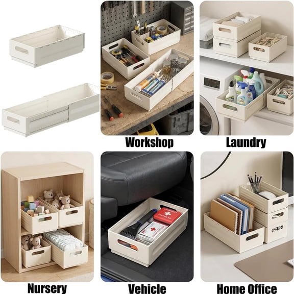 WEGOLY-2 Pack Expandable Plastic Storage Boxes, Multi-Purpose Folding Organizer, Drawer Storage Divider For Bedroom, Kitchen And Snack Storage (m)