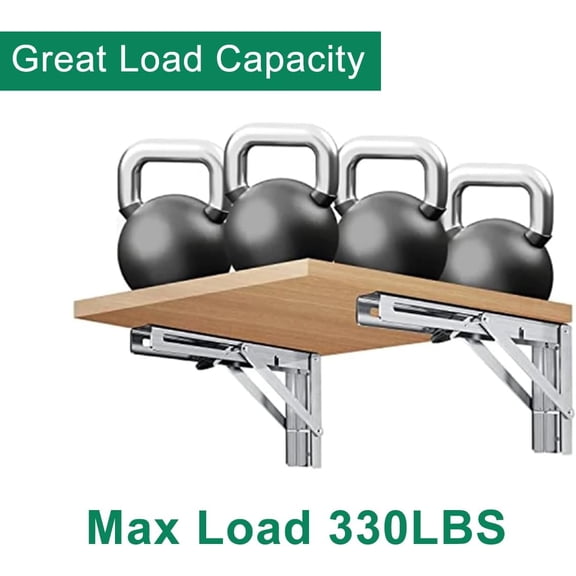 WEGOLY-2 Pcs 12 in Folding Shelf Brackets, Matte Black Collapsible Stainless Steel Heavy Duty Brackets for Table Bench, Space Saving DIY Bracket with Screws, Max Load 330 lb
