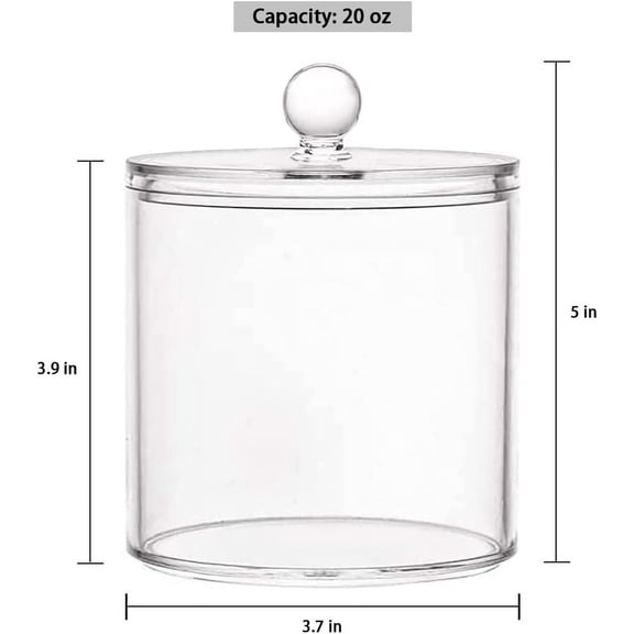 WEGOLY-20-Ounce Qtip Holder Storage Canister Set of 2, Clear Plastic Apothecary Jar with Lid, Bathroom Makeup Organizer for Cotton Ball, Cotton Swab, Pads, Powder Puffs (2)