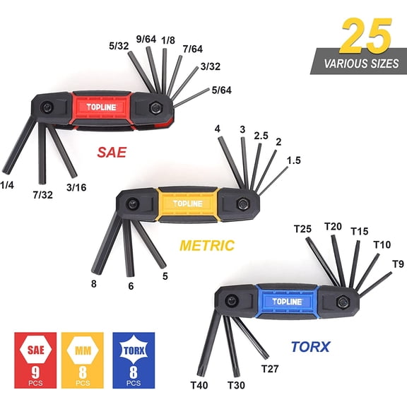 WEGOLY-25-Piece Folding Allen Wrench Set, SAE, Metric, Torx Hex Key Set Included, 3 Pack Portable Allen Key Set for Basic Home Repair and General Applications