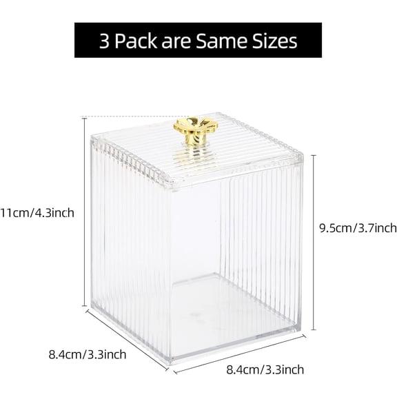 WEGOLY-3PCS Qtip Holder Bathroom Organizer and Storage Containers Plastic Apothecary Jars Dispenser with Lids for Cotton Swab, Cotton Round Pads, Floss
