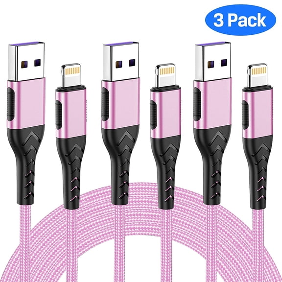 WEGOLY-3Pack 6FT USB A Cable, Rose Gold, Fast iPhone Charger Cable, Compatible with iPhone Xs Max/XS/XR/X/8/7/6S/6/Plus/SE/iPad