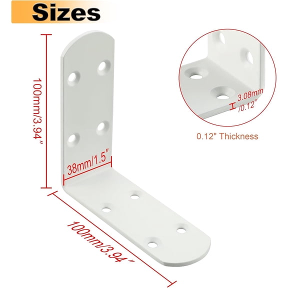 WEGOLY-4Pcs Shelf Brackets White, Stainless Steel Floating Shelf Brackets Corner Brackets, L Brackets for Shelves, 90 Degree Angle Bracket, Heavy Duty Shelf Brackets for Wood Furniture (3.94X3.94 in