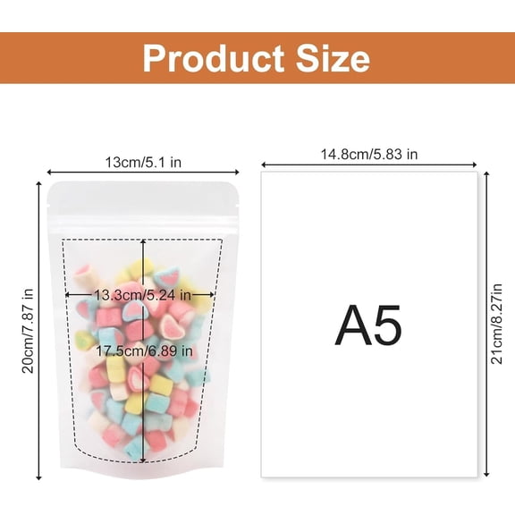 WEGOLY-50Pcs 5x8 inches Matte Frosted (Not Clear) Zipper Resealable Stand Up Drink Bags,Snack Food Tea Packing Drinking Pouches - 5x8inches